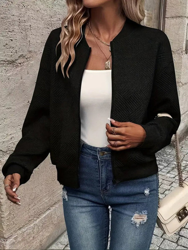 Roberta | Textured Zip-Up Bomber Jacket