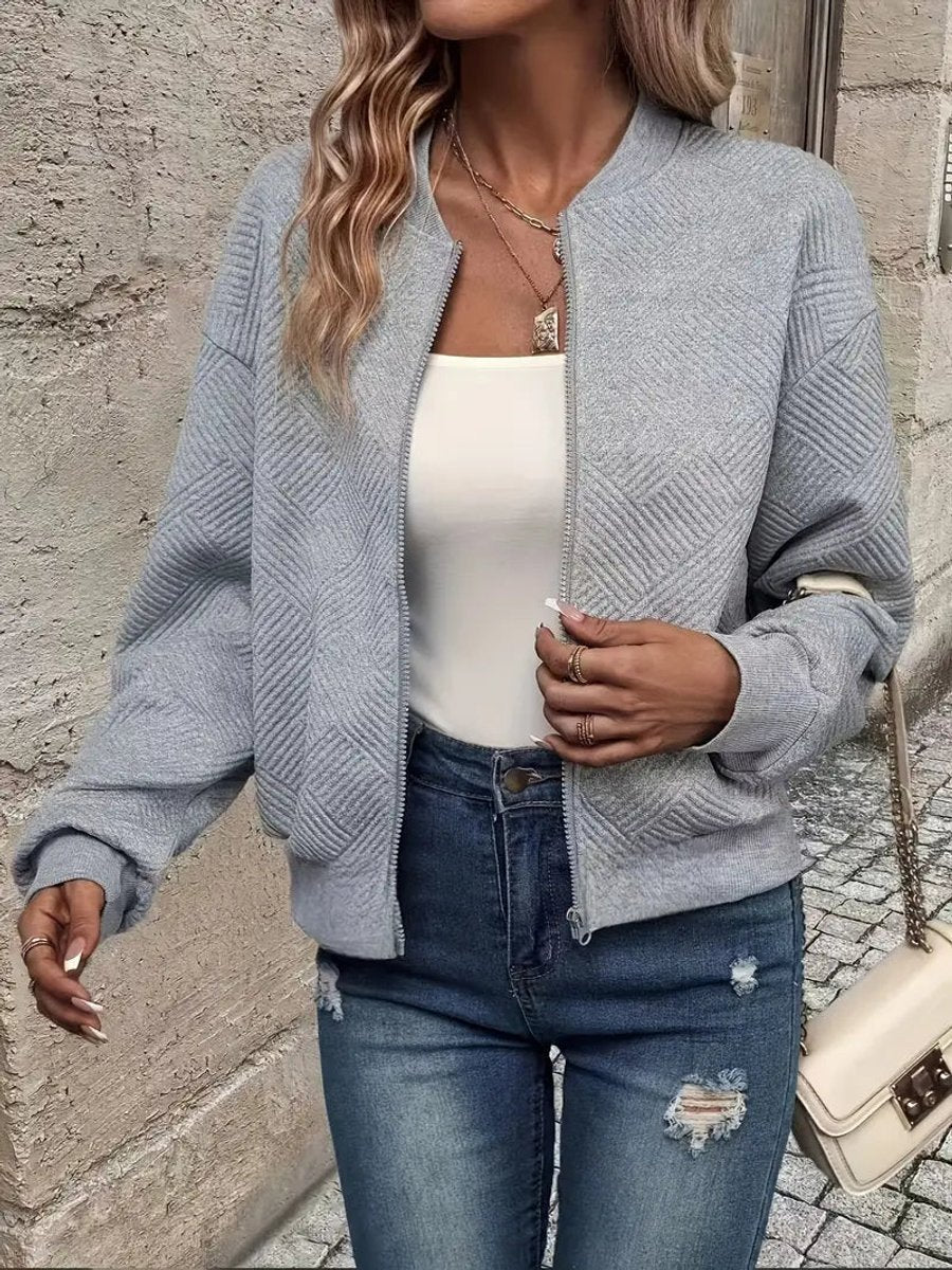 Roberta | Textured Zip-Up Bomber Jacket