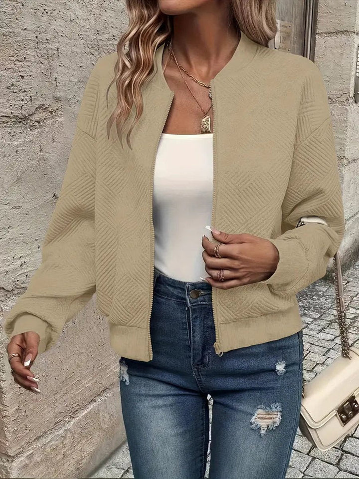Roberta | Textured Zip-Up Bomber Jacket
