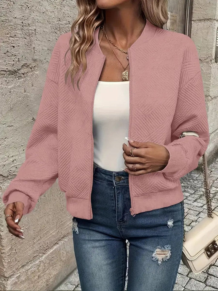 Roberta | Textured Zip-Up Bomber Jacket