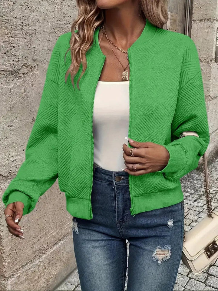 Roberta | Textured Zip-Up Bomber Jacket