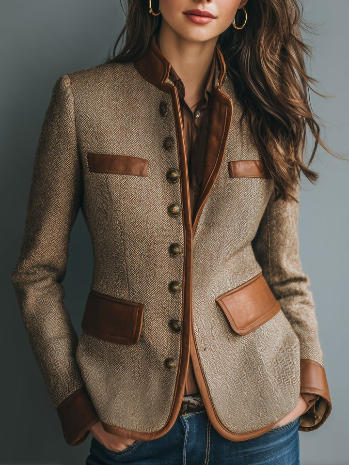 Sybil | Heritage Herringbone Contrast-Trim Blazer