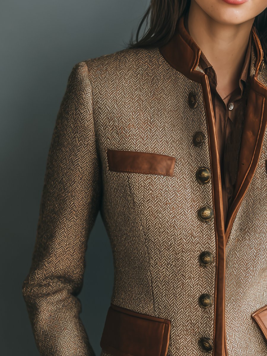 Sybil | Heritage Herringbone Contrast-Trim Blazer