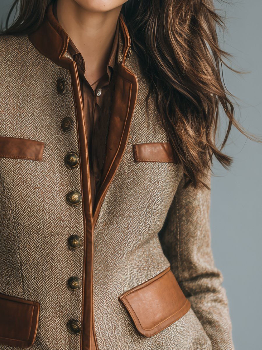Sybil | Heritage Herringbone Contrast-Trim Blazer
