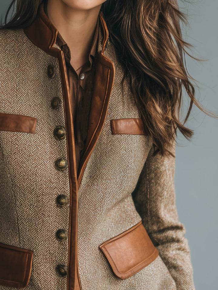Sybil | Heritage Herringbone Contrast-Trim Blazer