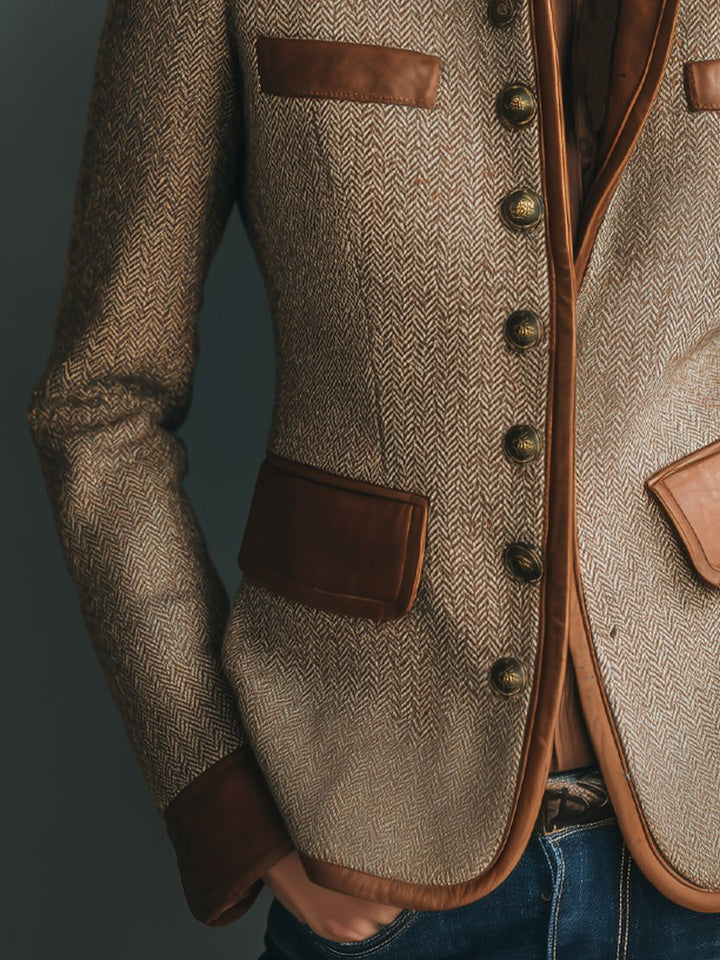 Sybil | Heritage Herringbone Contrast-Trim Blazer