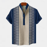 Leon | Men's Ethnic Print Stand Collar Short Sleeve Shirt