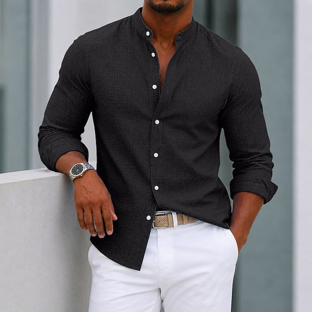 Michael | Men's Textured Stand Collar Long Sleeve Shirt