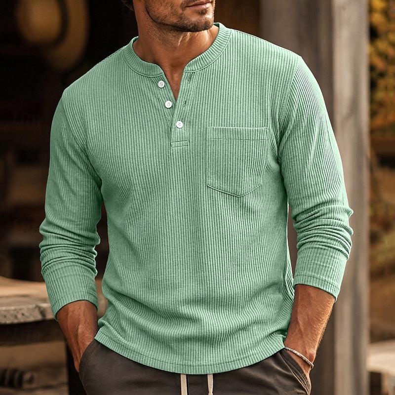 Nolan | Ribbed Long-Sleeve Henley Shirt