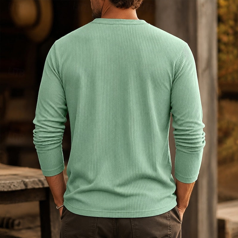 Nolan | Ribbed Long-Sleeve Henley Shirt