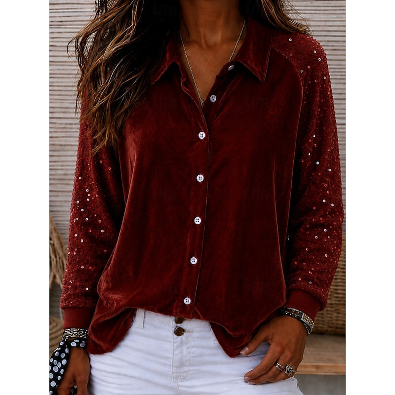 Eloise | Shimmer-Sleeve Button-Up Shirt