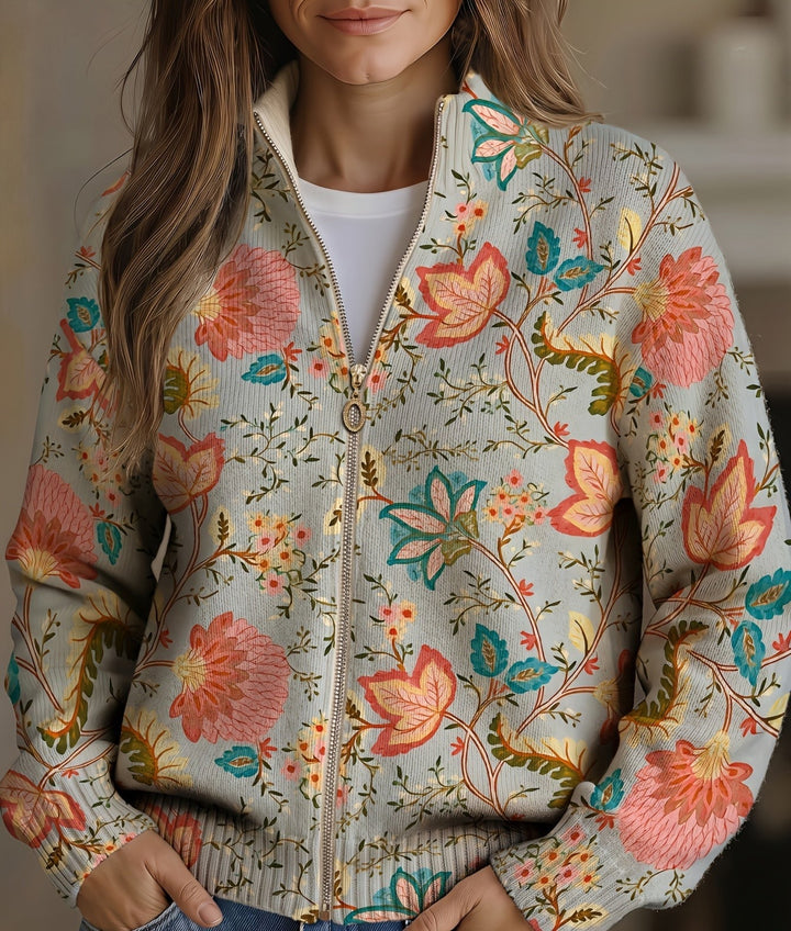 Tansy | Floral Stand-Collar Zip Cardigan
