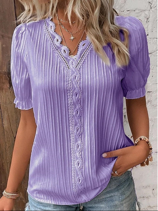Harper | Lace-Trim V-Neck Blouse
