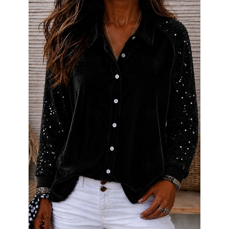 Eloise | Shimmer-Sleeve Button-Up Shirt