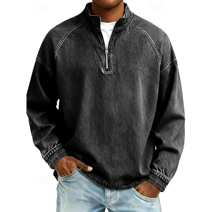 Landon | Washed Stand-Collar Quarter-Zip Pullover
