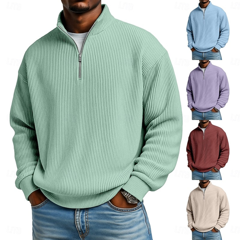 Garrett | Ribbed Stand-Collar Quarter-Zip Pullover