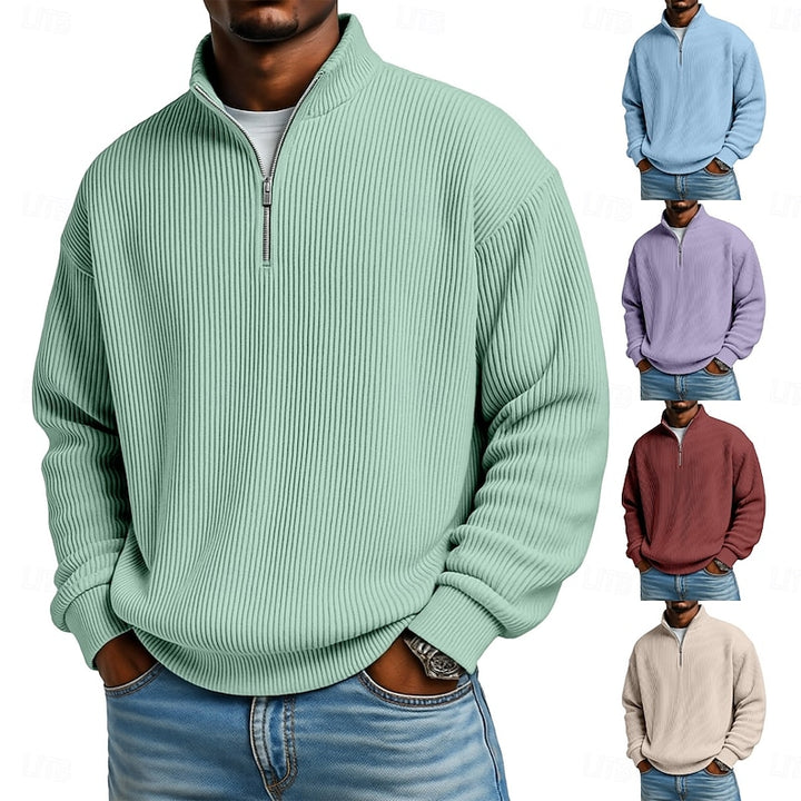 Garrett | Ribbed Stand-Collar Quarter-Zip Pullover