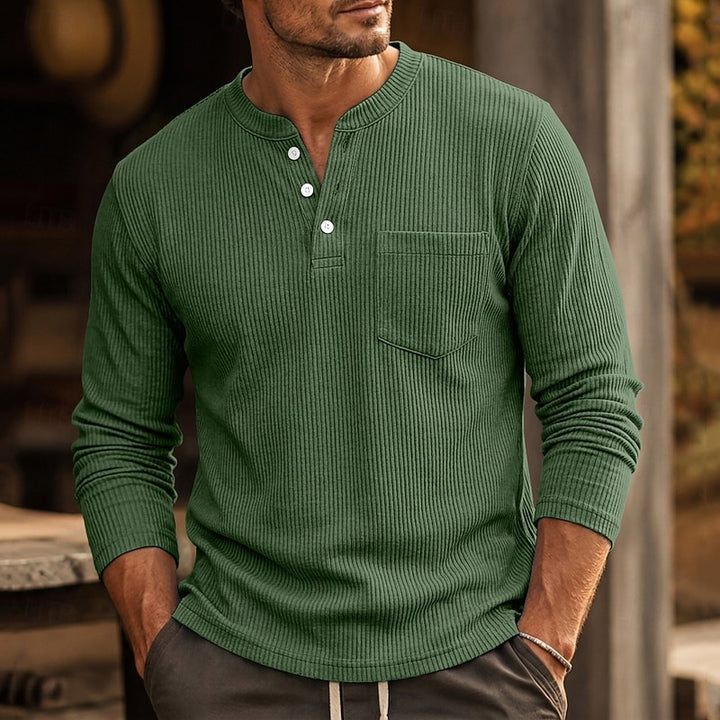 Nolan | Ribbed Long-Sleeve Henley Shirt