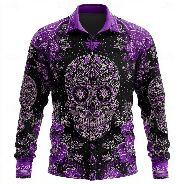Elliot | Halloween Skull Floral Button-Up Shirt