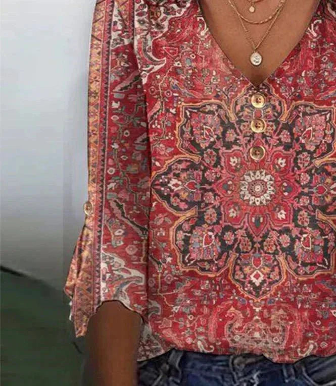 Loretta | Bohemian Print V-Neck Top