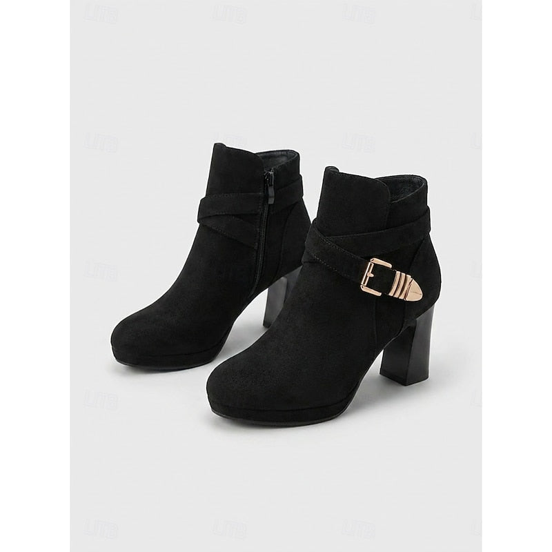 Linnea | Buckle-Strap Block Heel Ankle Boots