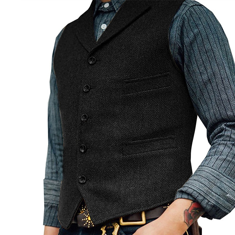 Beckett | Herringbone Single-Breasted Vest