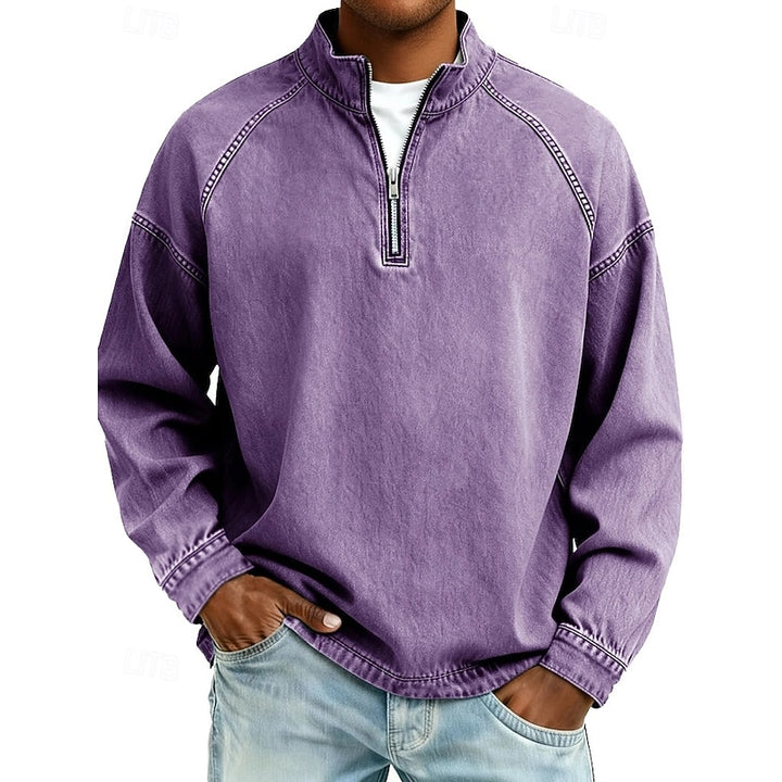 Landon | Washed Stand-Collar Quarter-Zip Pullover