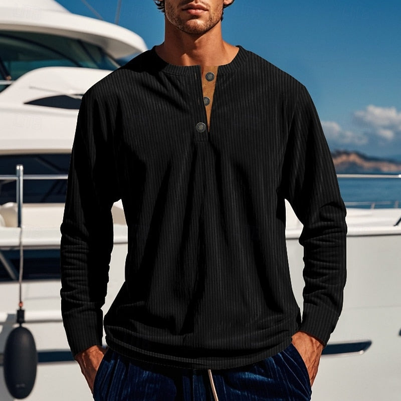 Grayson | Ribbed Long-Sleeve Henley Shirt