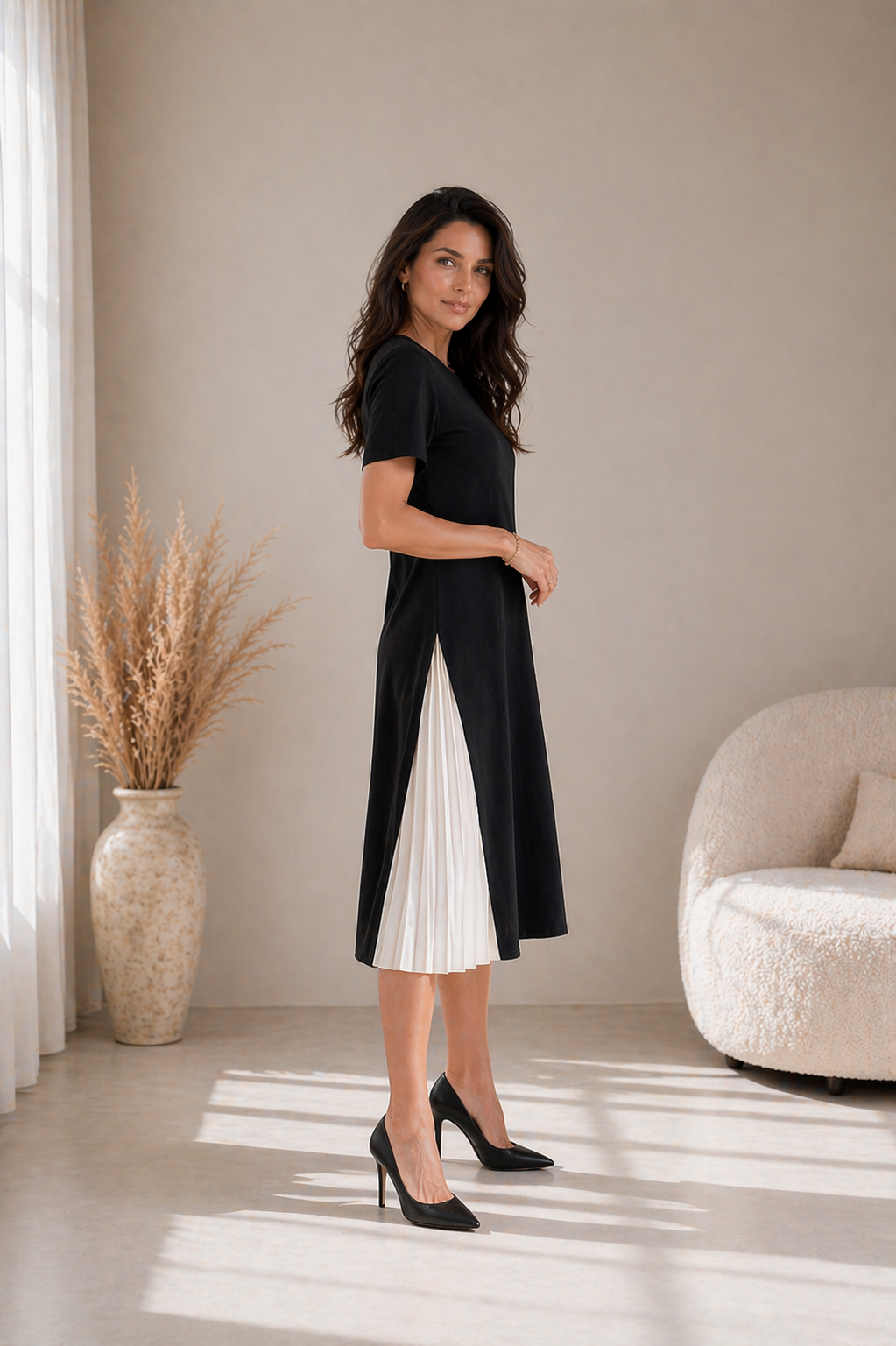 Genevieve | Pleated Panel Midi Dress
