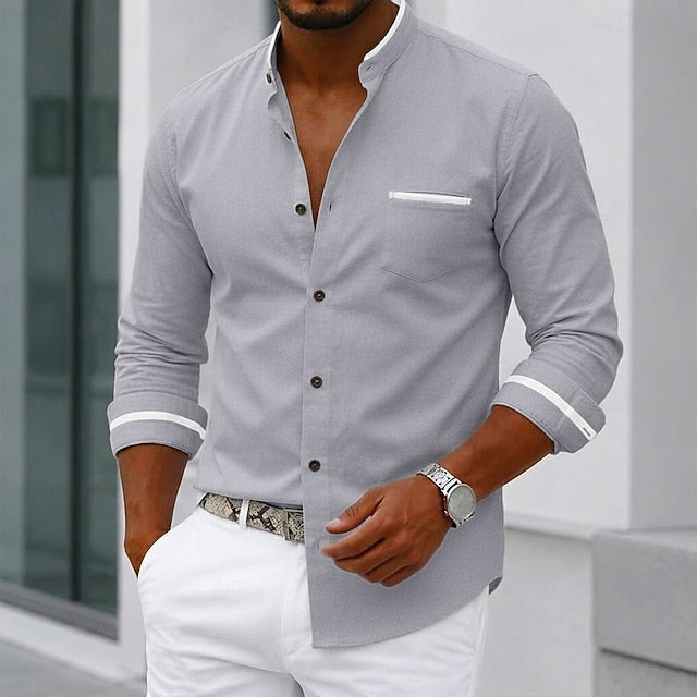 Frank | Men's Oxford Band Collar Long Sleeve Shirt