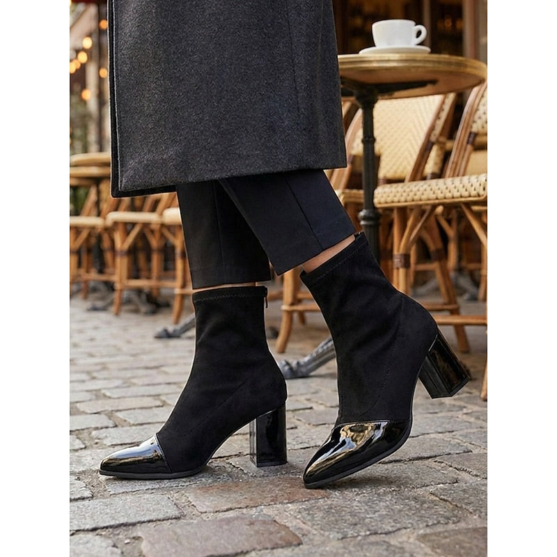 Lillian | Cap-Toe Chunky Heel Ankle Boots